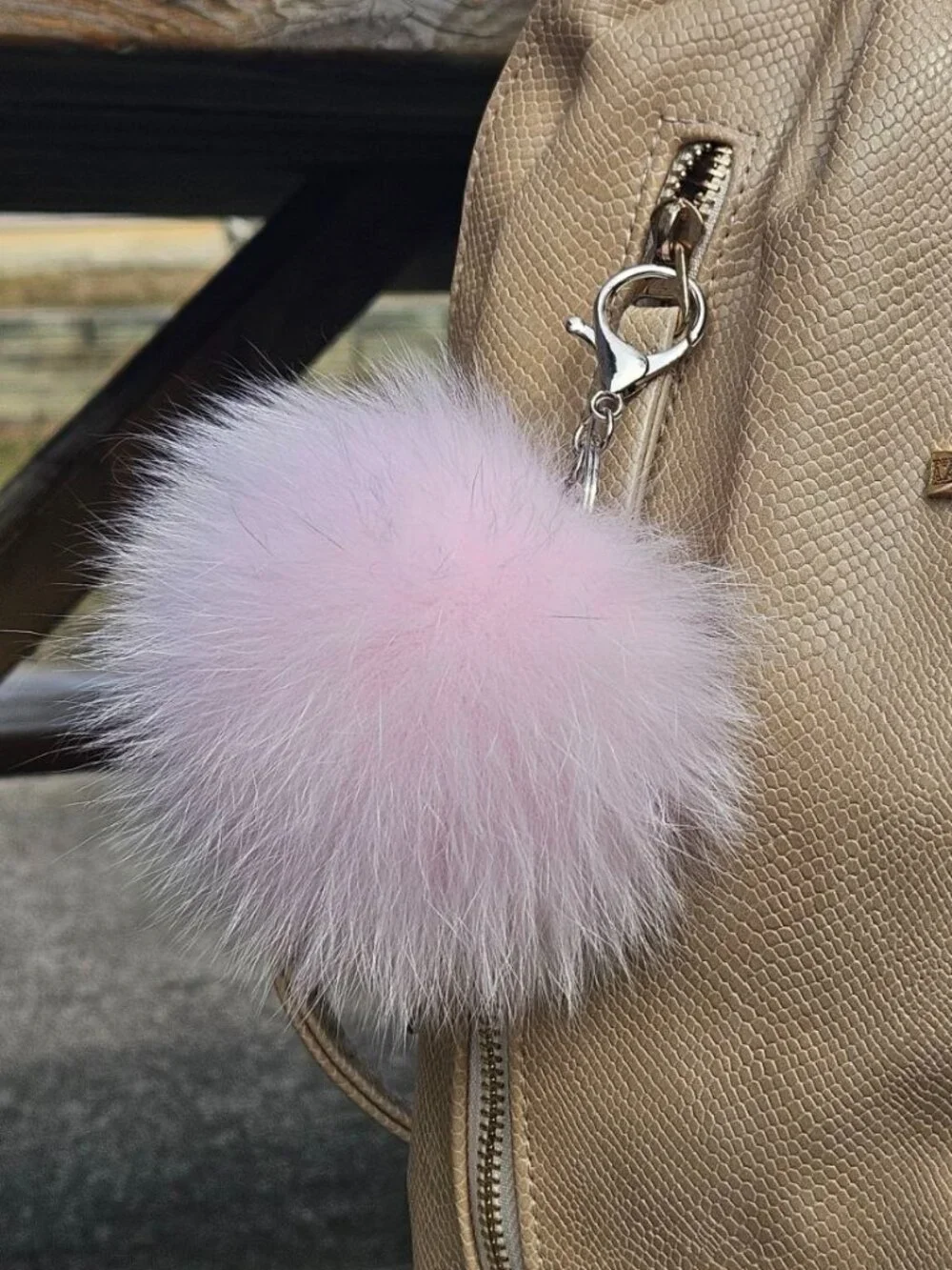 Light Pink Real Fox Fur Bag Charm, Powder Fur Accessory, Luxury Keychain